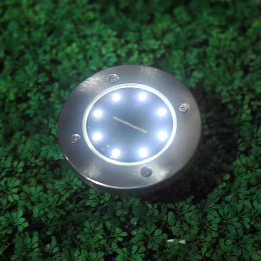 Solar LED Underground Lamp - Stainless Steel Lawn Light for Garden & Outdoor Use, 8 LEDs, Warm/White Light Options, Rechargeable Battery